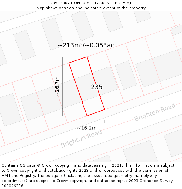 235, BRIGHTON ROAD, LANCING, BN15 8JP: Plot and title map