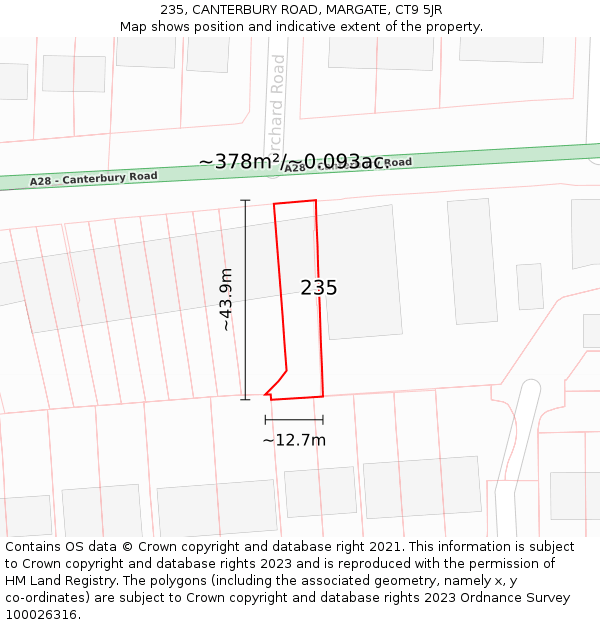 235, CANTERBURY ROAD, MARGATE, CT9 5JR: Plot and title map