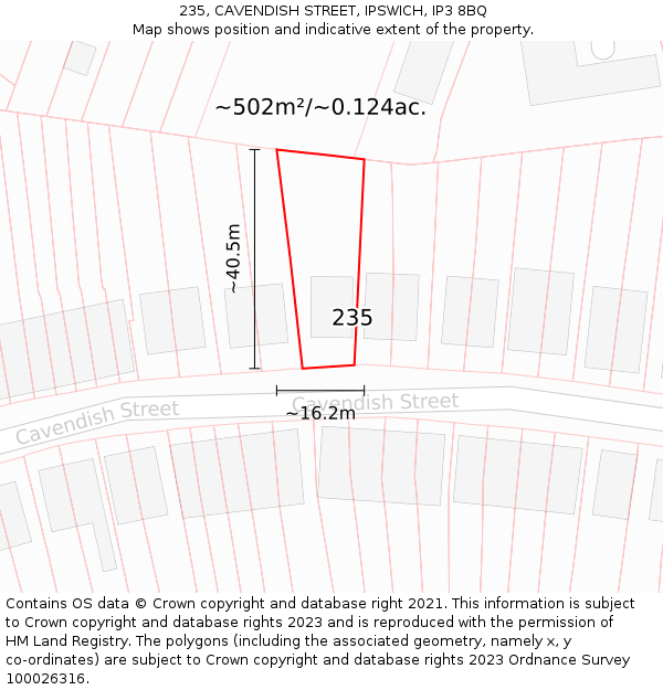 235, CAVENDISH STREET, IPSWICH, IP3 8BQ: Plot and title map