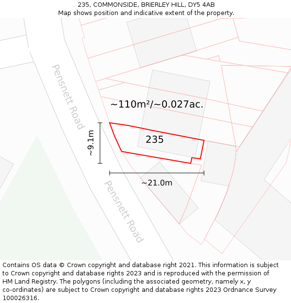 235, COMMONSIDE, BRIERLEY HILL, DY5 4AB: Plot and title map