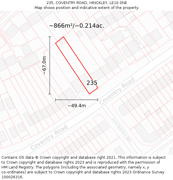 235, COVENTRY ROAD, HINCKLEY, LE10 0NE: Plot and title map