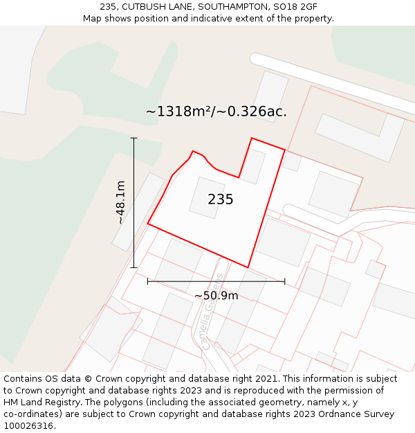 235, CUTBUSH LANE, SOUTHAMPTON, SO18 2GF: Plot and title map