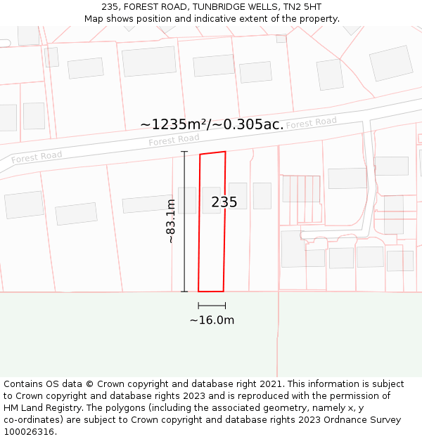 235, FOREST ROAD, TUNBRIDGE WELLS, TN2 5HT: Plot and title map