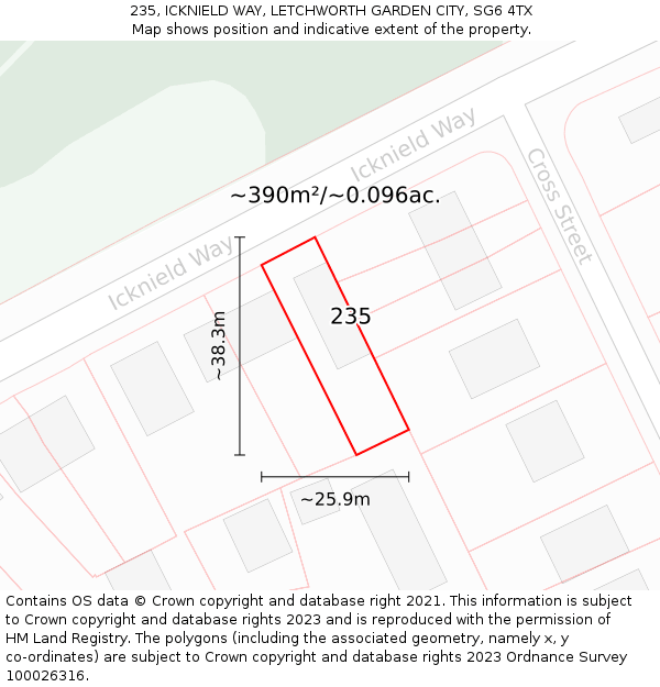 235, ICKNIELD WAY, LETCHWORTH GARDEN CITY, SG6 4TX: Plot and title map