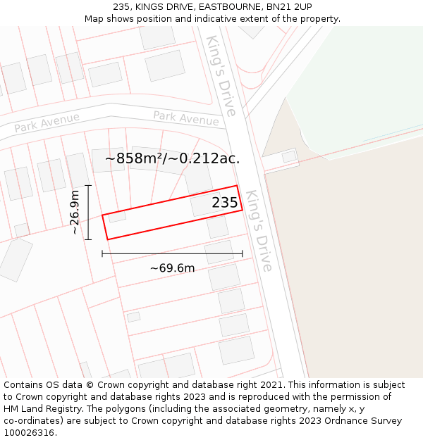 235, KINGS DRIVE, EASTBOURNE, BN21 2UP: Plot and title map