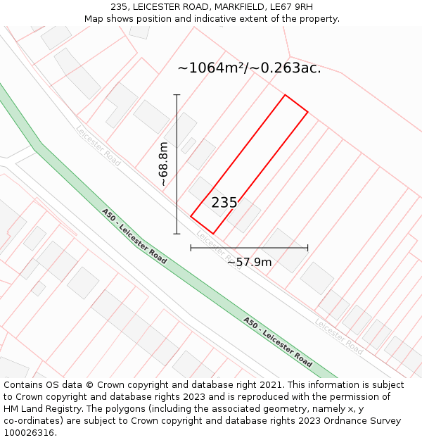 235, LEICESTER ROAD, MARKFIELD, LE67 9RH: Plot and title map