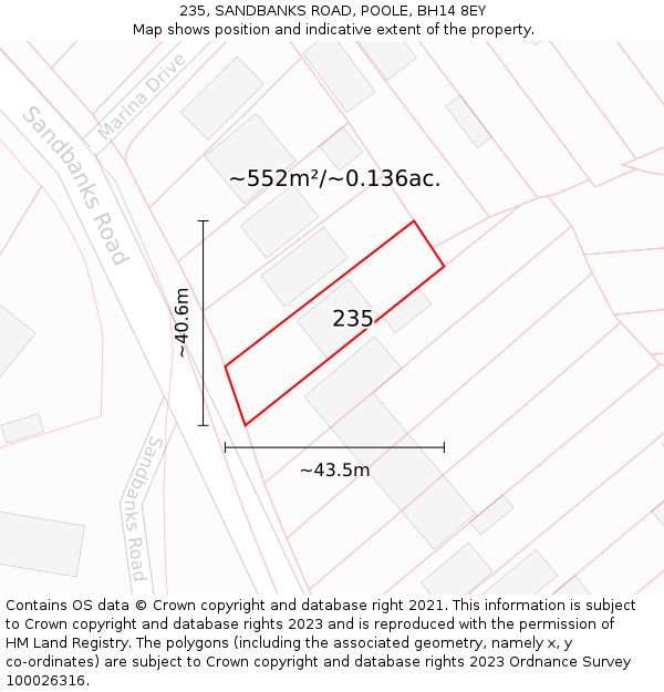 235, SANDBANKS ROAD, POOLE, BH14 8EY: Plot and title map