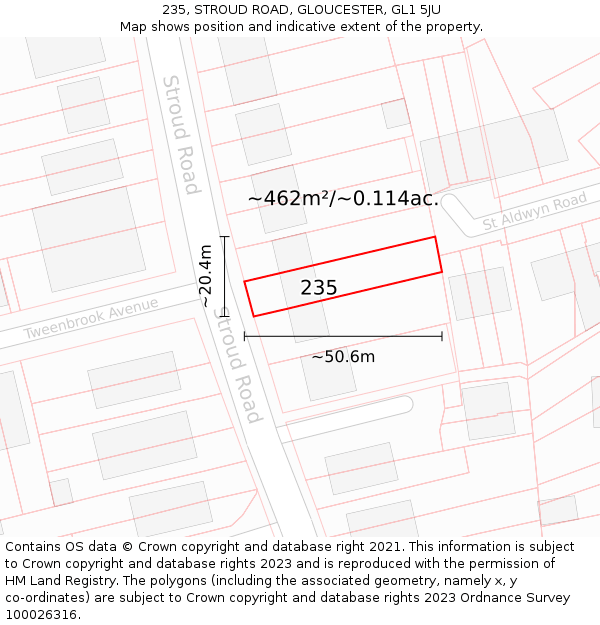 235, STROUD ROAD, GLOUCESTER, GL1 5JU: Plot and title map