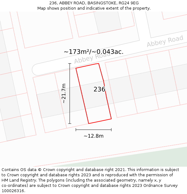 236, ABBEY ROAD, BASINGSTOKE, RG24 9EG: Plot and title map