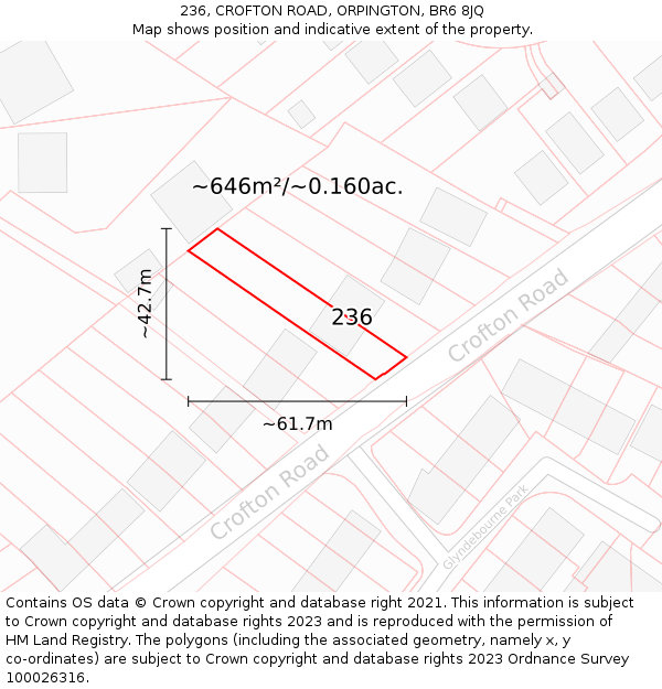 236, CROFTON ROAD, ORPINGTON, BR6 8JQ: Plot and title map