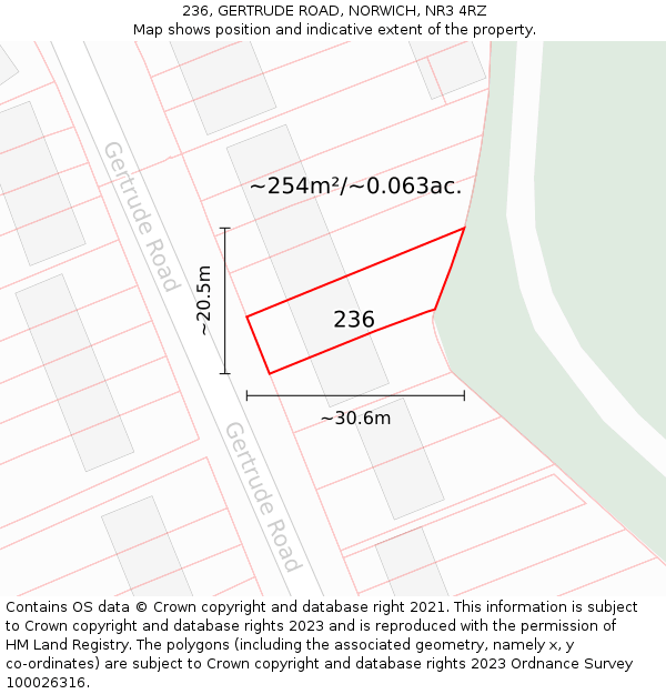 236, GERTRUDE ROAD, NORWICH, NR3 4RZ: Plot and title map