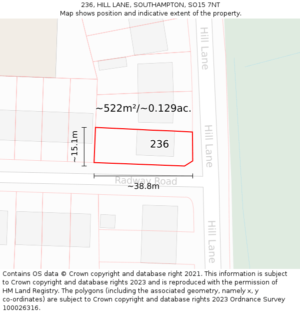 236, HILL LANE, SOUTHAMPTON, SO15 7NT: Plot and title map