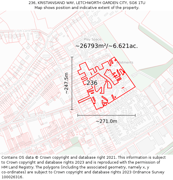 236, KRISTIANSAND WAY, LETCHWORTH GARDEN CITY, SG6 1TU: Plot and title map