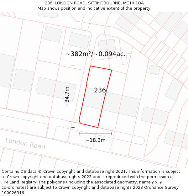 236, LONDON ROAD, SITTINGBOURNE, ME10 1QA: Plot and title map