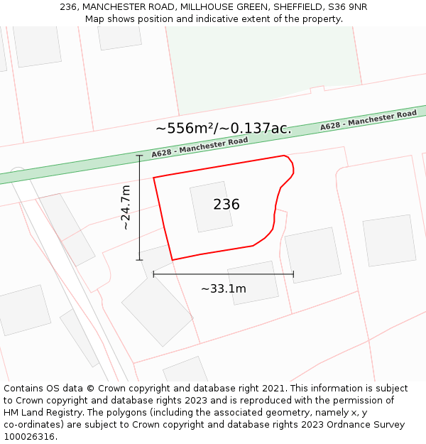 236, MANCHESTER ROAD, MILLHOUSE GREEN, SHEFFIELD, S36 9NR: Plot and title map