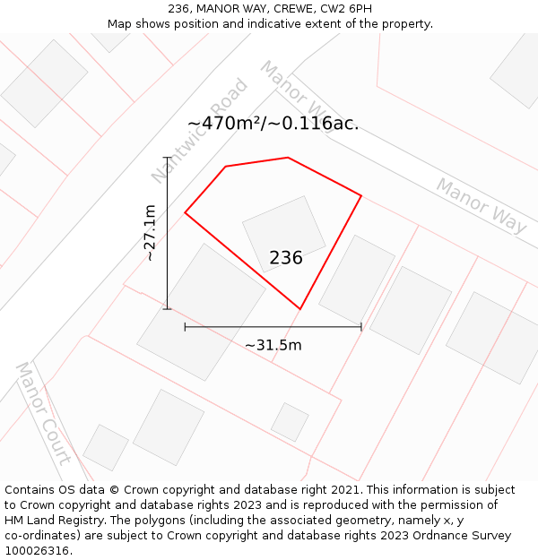 236, MANOR WAY, CREWE, CW2 6PH: Plot and title map