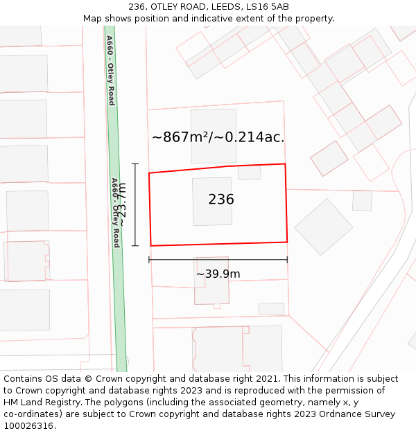 236, OTLEY ROAD, LEEDS, LS16 5AB: Plot and title map