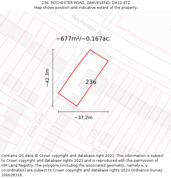 236, ROCHESTER ROAD, GRAVESEND, DA12 4TZ: Plot and title map