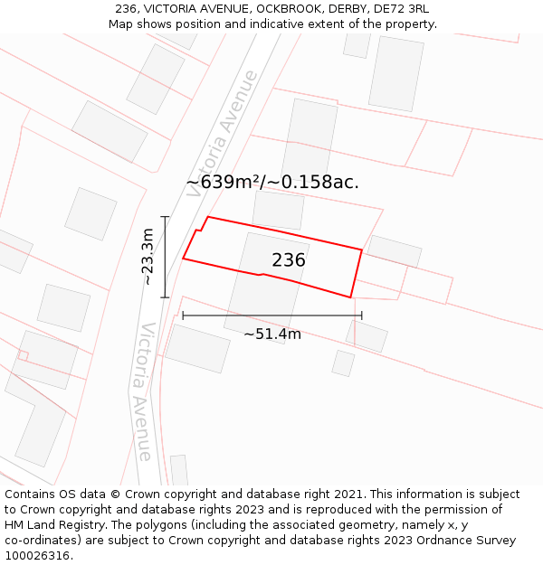 236, VICTORIA AVENUE, OCKBROOK, DERBY, DE72 3RL: Plot and title map