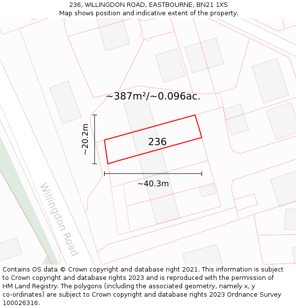 236, WILLINGDON ROAD, EASTBOURNE, BN21 1XS: Plot and title map