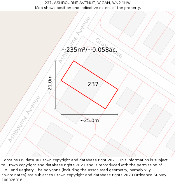 237, ASHBOURNE AVENUE, WIGAN, WN2 1HW: Plot and title map