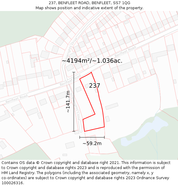 237, BENFLEET ROAD, BENFLEET, SS7 1QG: Plot and title map