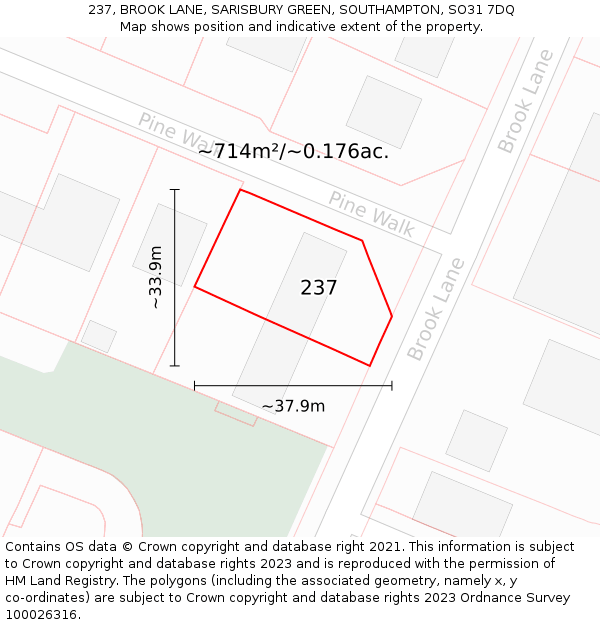 237, BROOK LANE, SARISBURY GREEN, SOUTHAMPTON, SO31 7DQ: Plot and title map