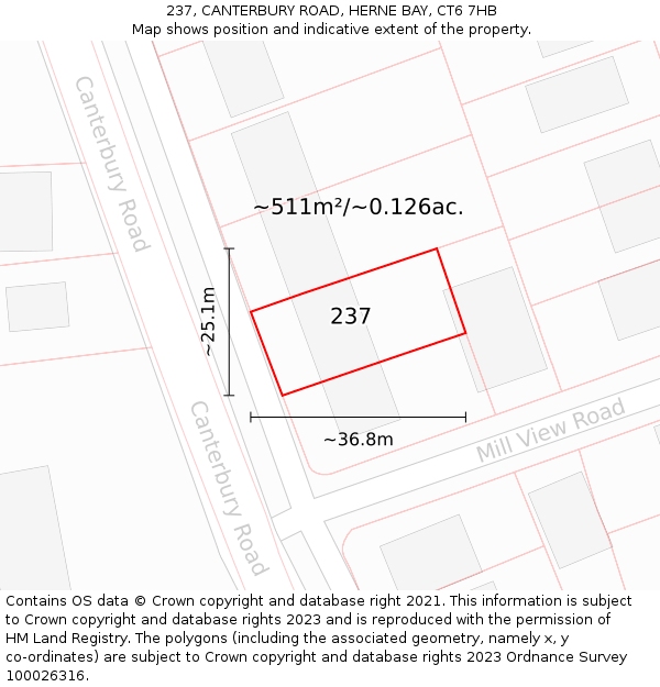 237, CANTERBURY ROAD, HERNE BAY, CT6 7HB: Plot and title map