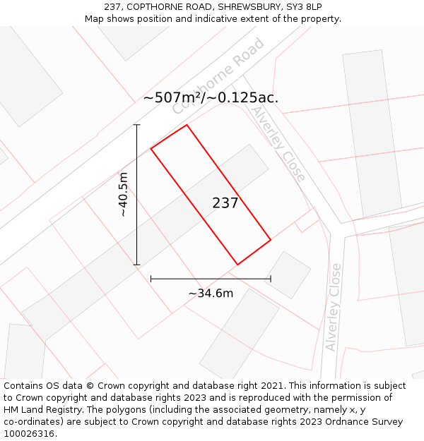 237, COPTHORNE ROAD, SHREWSBURY, SY3 8LP: Plot and title map