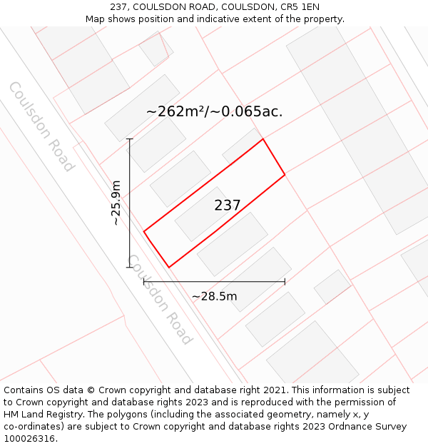 237, COULSDON ROAD, COULSDON, CR5 1EN: Plot and title map