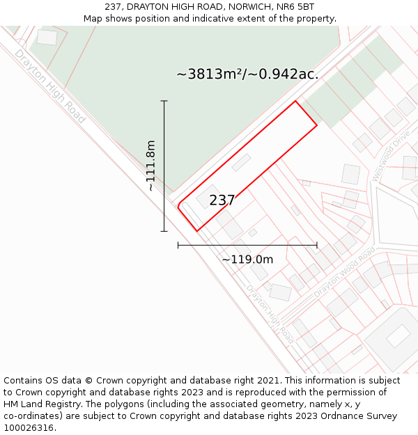 237, DRAYTON HIGH ROAD, NORWICH, NR6 5BT: Plot and title map