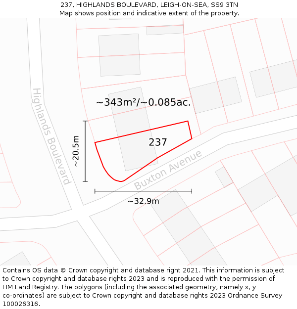 237, HIGHLANDS BOULEVARD, LEIGH-ON-SEA, SS9 3TN: Plot and title map