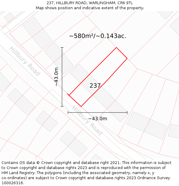 237, HILLBURY ROAD, WARLINGHAM, CR6 9TL: Plot and title map