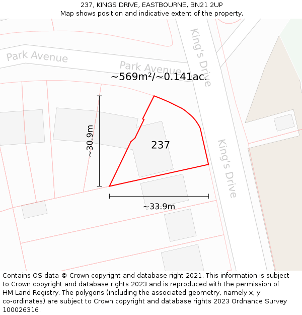 237, KINGS DRIVE, EASTBOURNE, BN21 2UP: Plot and title map