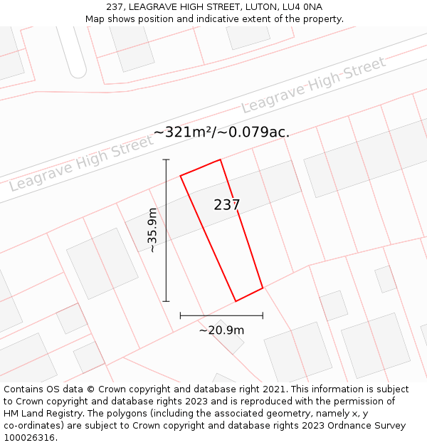 237, LEAGRAVE HIGH STREET, LUTON, LU4 0NA: Plot and title map