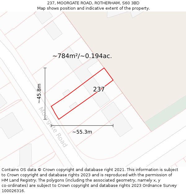 237, MOORGATE ROAD, ROTHERHAM, S60 3BD: Plot and title map