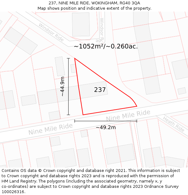 237, NINE MILE RIDE, WOKINGHAM, RG40 3QA: Plot and title map