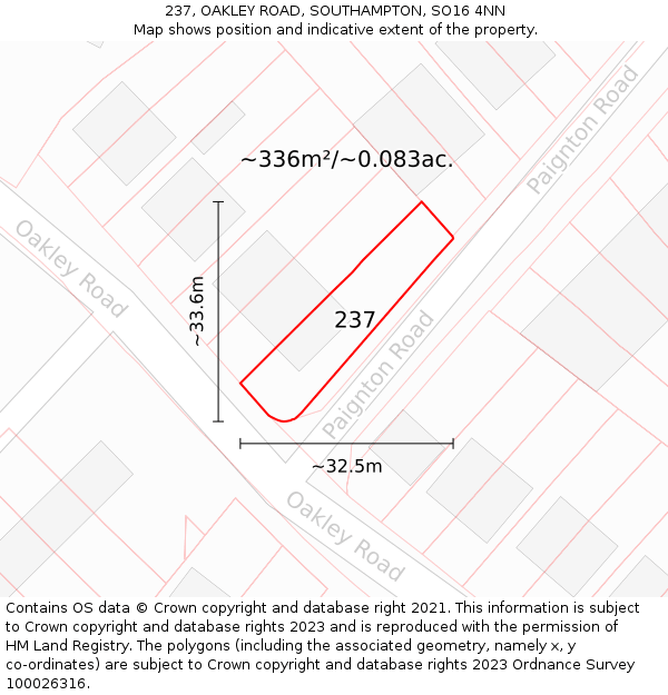 237, OAKLEY ROAD, SOUTHAMPTON, SO16 4NN: Plot and title map