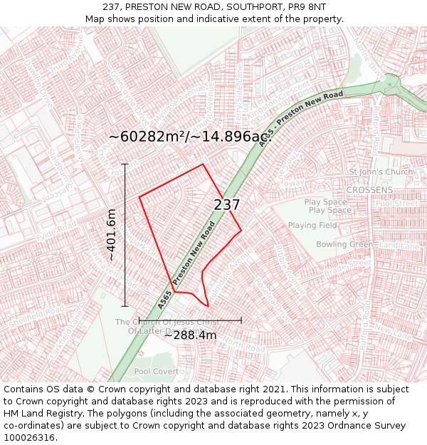 237, PRESTON NEW ROAD, SOUTHPORT, PR9 8NT: Plot and title map