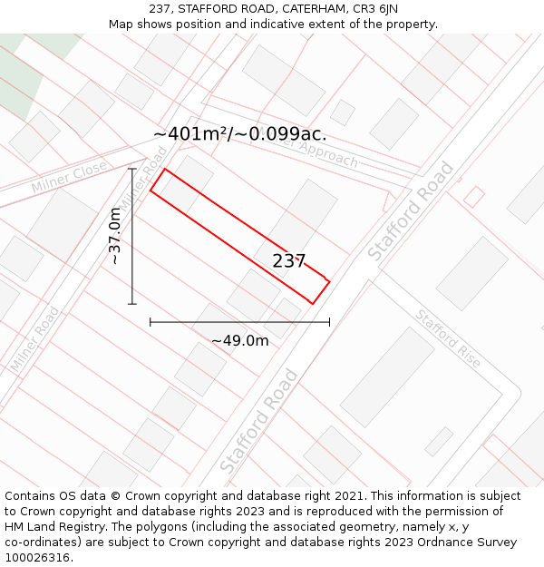 237, STAFFORD ROAD, CATERHAM, CR3 6JN: Plot and title map