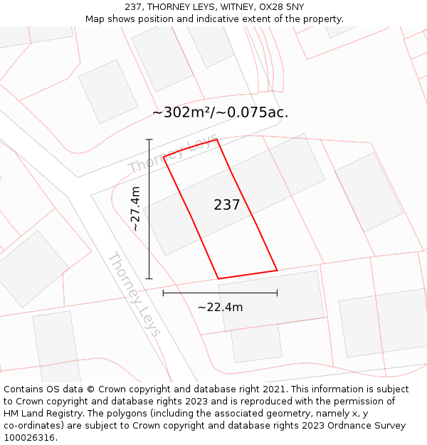 237, THORNEY LEYS, WITNEY, OX28 5NY: Plot and title map