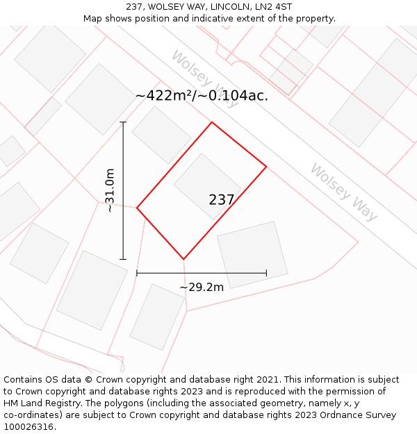 237, WOLSEY WAY, LINCOLN, LN2 4ST: Plot and title map