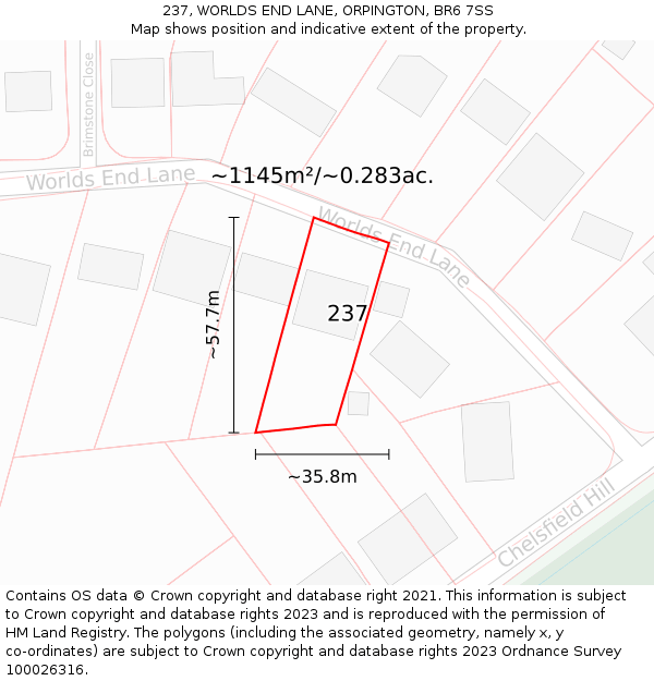 237, WORLDS END LANE, ORPINGTON, BR6 7SS: Plot and title map