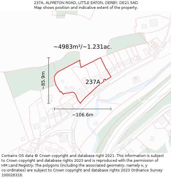 237A, ALFRETON ROAD, LITTLE EATON, DERBY, DE21 5AD: Plot and title map