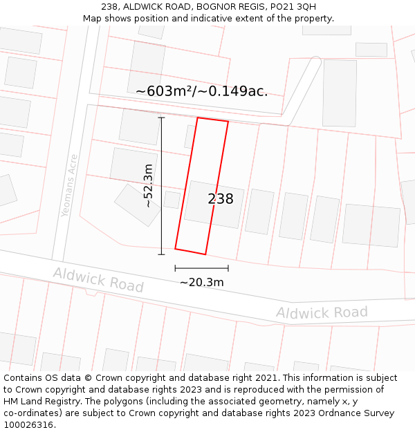 238, ALDWICK ROAD, BOGNOR REGIS, PO21 3QH: Plot and title map