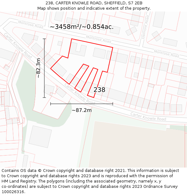 238, CARTER KNOWLE ROAD, SHEFFIELD, S7 2EB: Plot and title map