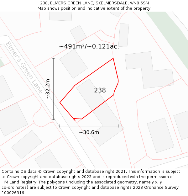 238, ELMERS GREEN LANE, SKELMERSDALE, WN8 6SN: Plot and title map