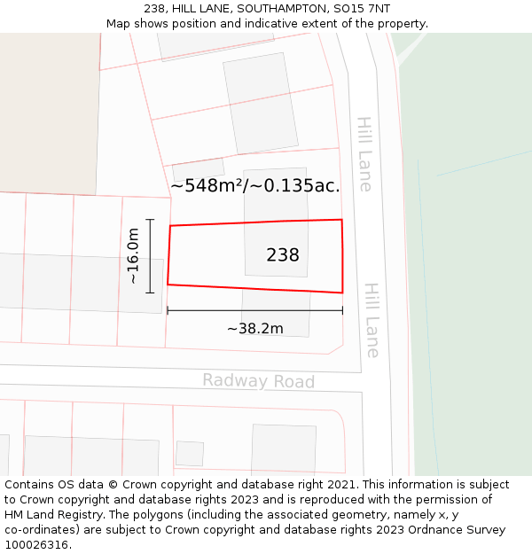 238, HILL LANE, SOUTHAMPTON, SO15 7NT: Plot and title map