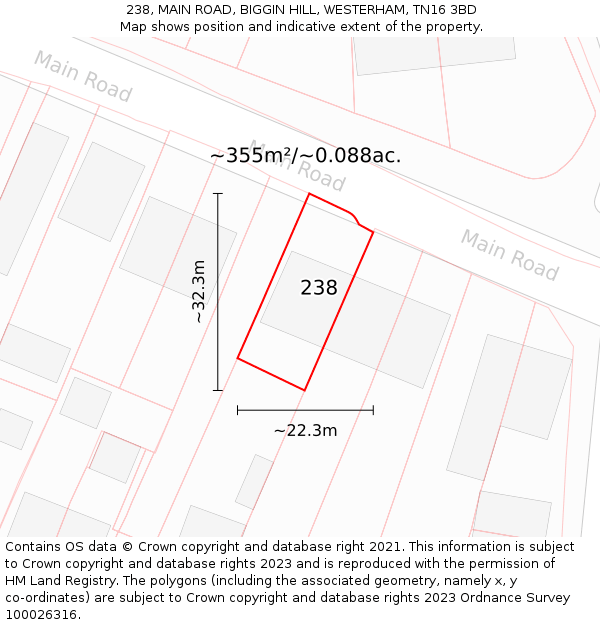 238, MAIN ROAD, BIGGIN HILL, WESTERHAM, TN16 3BD: Plot and title map