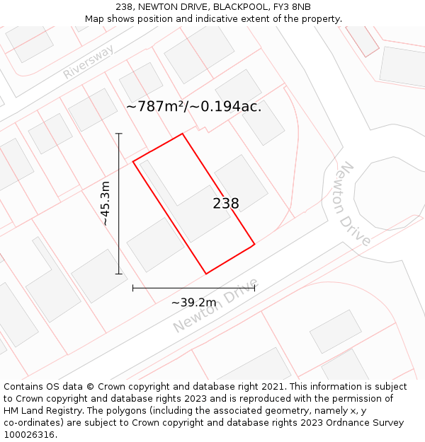 238, NEWTON DRIVE, BLACKPOOL, FY3 8NB: Plot and title map